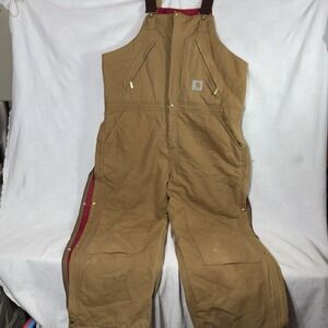 Carhartt Overalls Men' R38 BRN Brown Quilt Lined Zip 2 Waist Duck Overalls 42x28